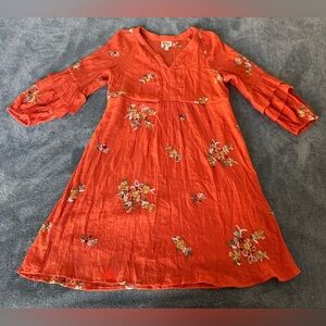 Fig & Flower Floral Embroidered Orange Dress Size S Lined Boho Artsy Feminine